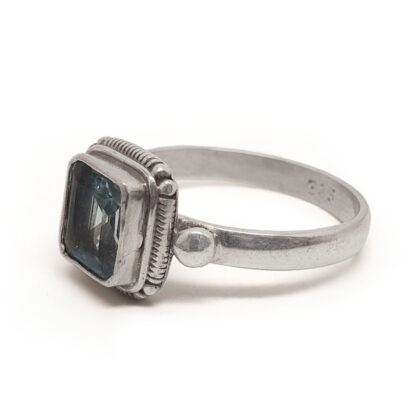 Aquamarine Square Faceted Sterling Silver Ring; size 9