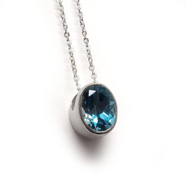 Blue Topaz Oval Faceted Sterling Silver Slider Pendant with Chain