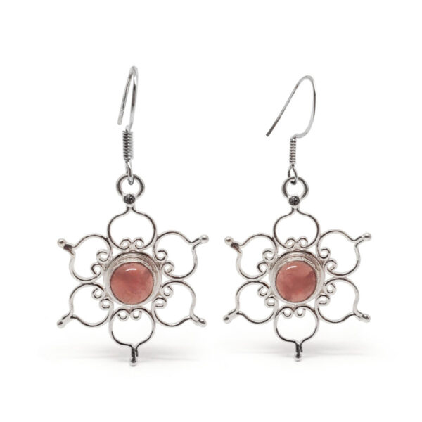 Rose Quartz Flower Sterling Silver Earrings