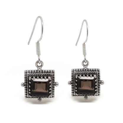 Smoky Quartz Square Faceted Sterling Silver Earrings
