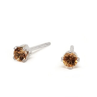 Citrine Round Faceted Sterling Silver Stud Earrings