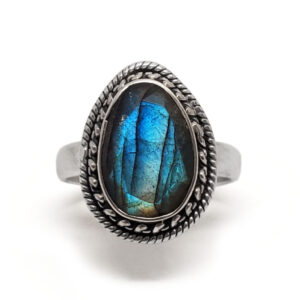 Labradorite Oval Faceted Sterling Silver Ring; size 8