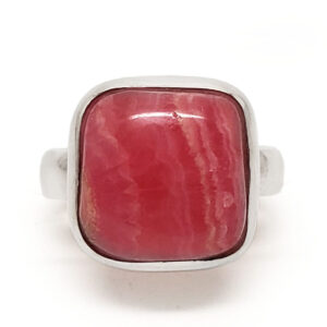 Rhodochrosite Square Sterling Silver Ring; size 5