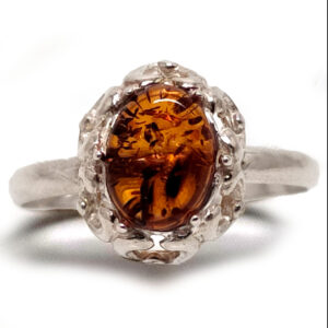 Amber Oval Sterling Silver Ring; size 7