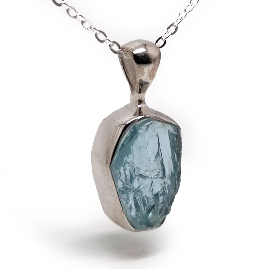 Aquamarine Natural Sterling Silver Pendant - The Fossil Cartel
