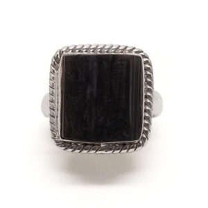 Black Tourmaline Crystal Sterling Silver Ring; size 7 3/4