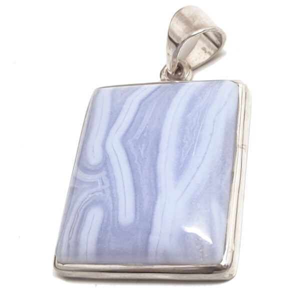 Blue Lace Agate Rectangle Sterling Silver Pendant