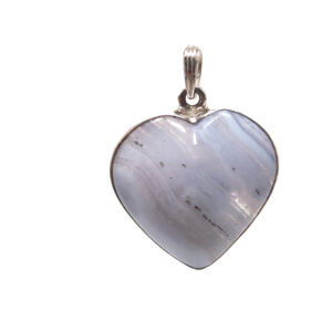 Blue Lace Agate Heart Sterling Silver Pendant