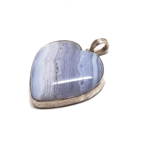 Blue Lace Agate Heart Sterling Silver Pendant