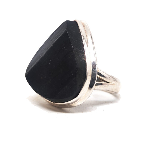 Black Tourmaline Crystal Sterling Silver Ring; size 7