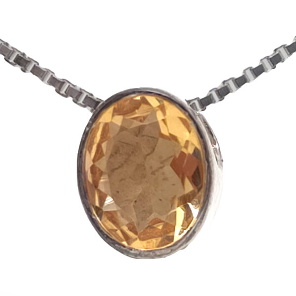 Citrine Oval Faceted Slider Sterling Silver Pendant with Chain
