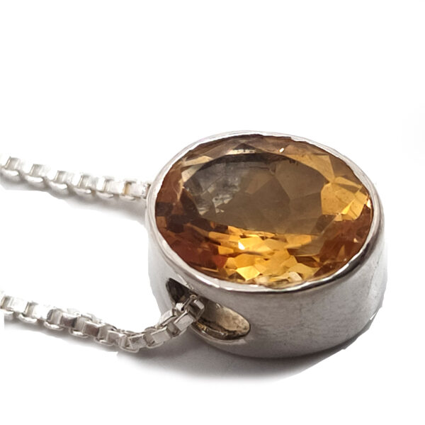 Citrine Oval Faceted Slider Sterling Silver Pendant with Chain