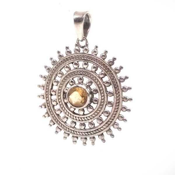Citrine Round Faceted Sterling Silver Pendant