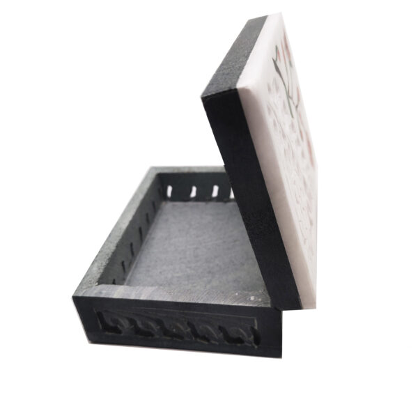Soapstone Box with Gemstone Floral Inlay