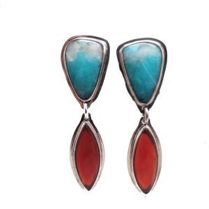 Amazonite and Carnelian Sterling Silver Earrings