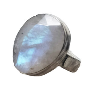 Rainbow Moonstone Oval Faceted Sterling Silver Ring; size 7 3/4