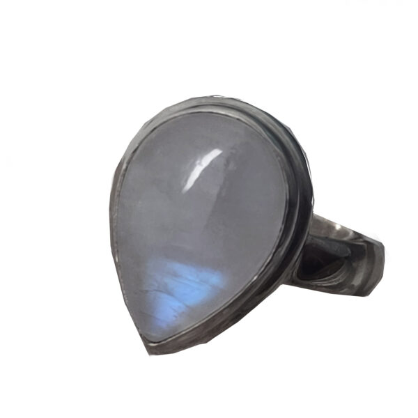 Rainbow Moonstone Teardrop Sterling Silver Ring; size 5
