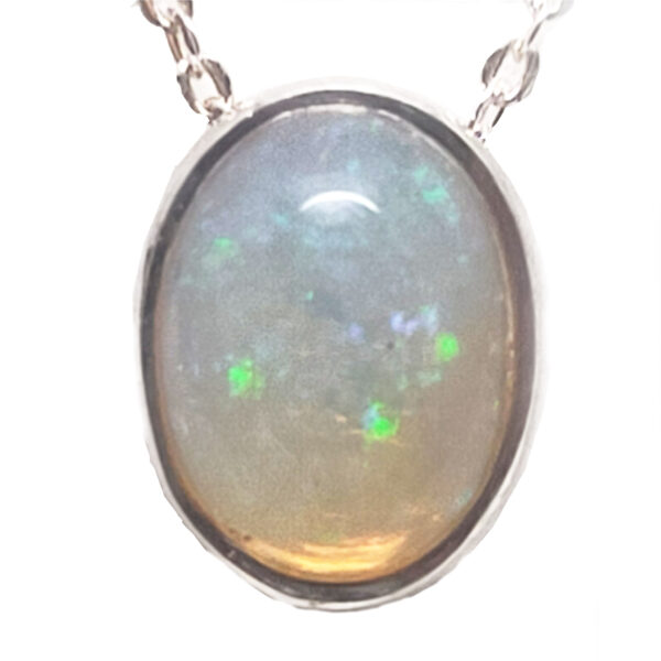 Ethiopian Opal Oval Sterling Silver Slider Pendant with Chain