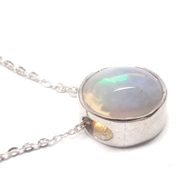 Ethiopian Opal Oval Sterling Silver Slider Pendant with Chain
