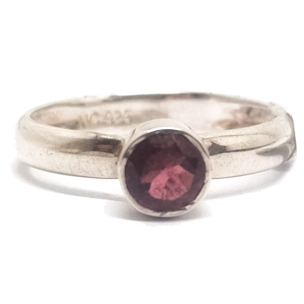 Pink Tourmaline Faceted Round Sterling Silver Ring; size 7