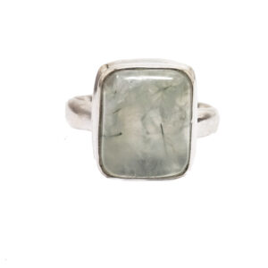 Prehnite Square Sterling Silver Ring; size 10