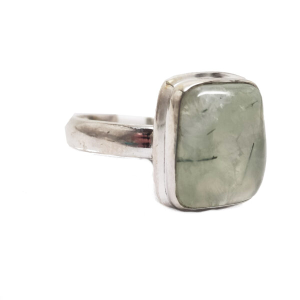 Prehnite Square Sterling Silver Ring; size 10