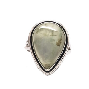 Prehnite Teardrop Sterling Silver Ring; size 8 1/4