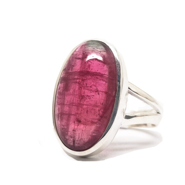 Pink Tourmaline Oval Sterling Silver Ring; size 9