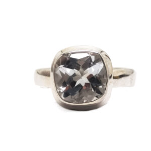 Quartz Faceted Square Sterling Silver Ring; size 7 3/4