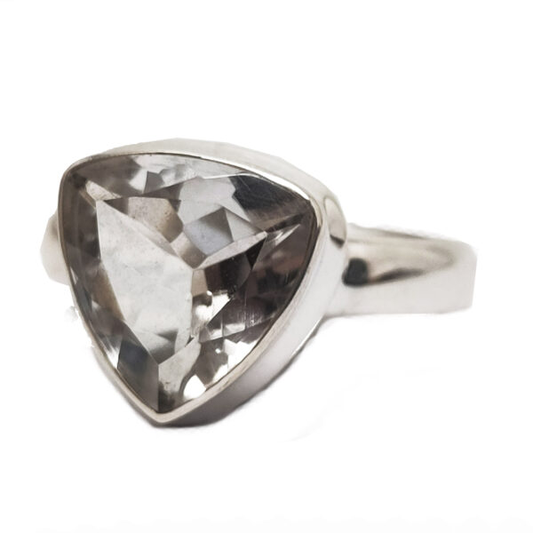 Quartz Faceted Trilliant Sterling Silver Ring; size 10 1/2