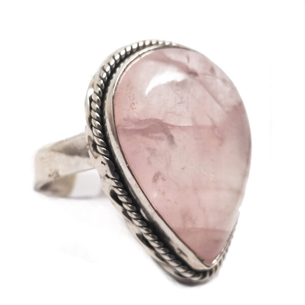 Rose Quartz Teardrop Sterling Silver Ring; size 10