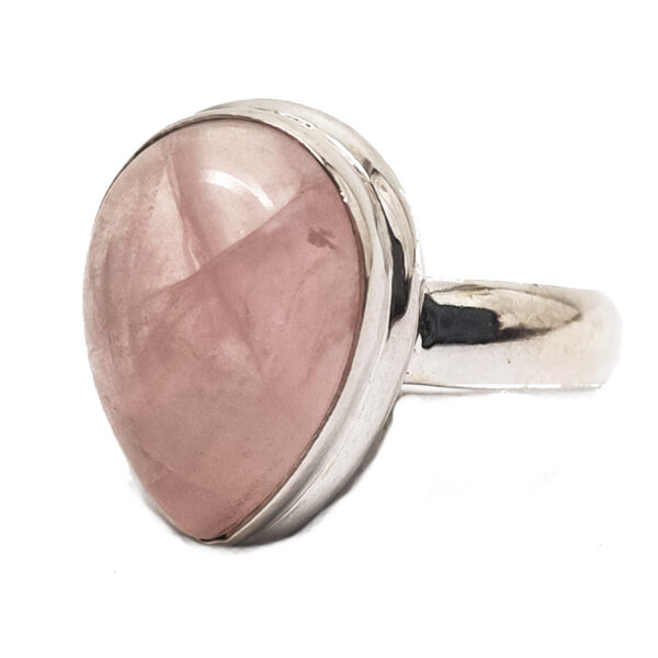 Rose Quartz Teardrop Sterling Silver Ring; size 5 1/4