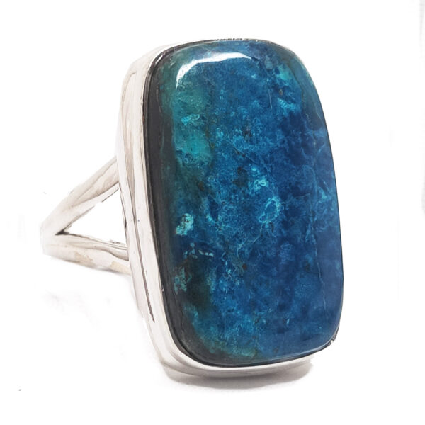 Shattuckite Rectangle Sterling Silver Ring; size 6