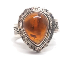 Orange Tourmaline Teardrop Sterling Silver Ring; size 8 1/2