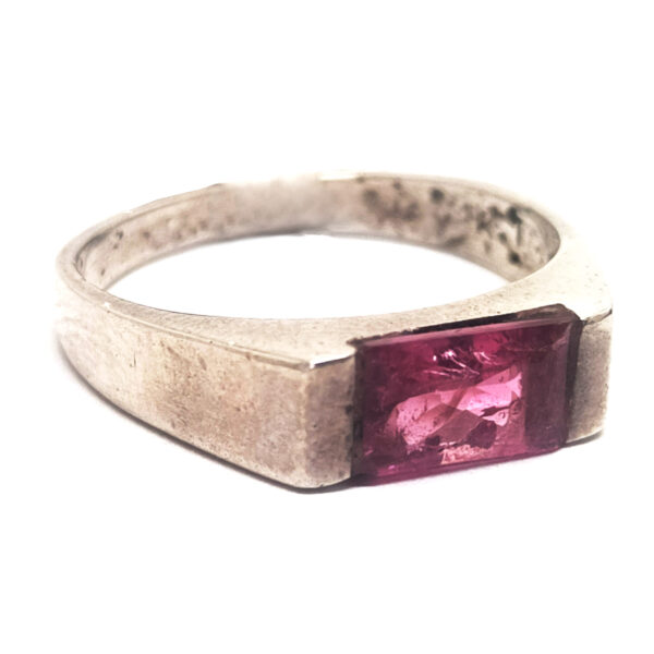 Pink Tourmaline Faceted Rectangle Sterling Silver Ring; size 8 1/2