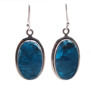 Blue Apatite Oval Sterling Silver Earrings
