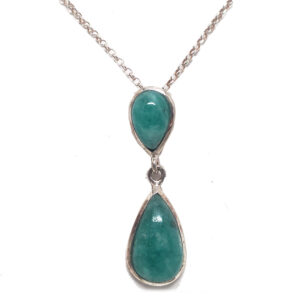 Emerald Teardrop Sterling Silver Pendant w/chain