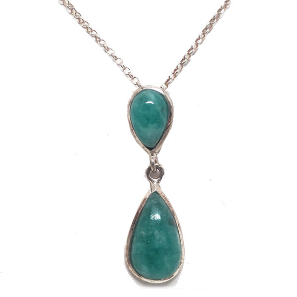 Emerald Teardrop Sterling Silver Pendant w/chain