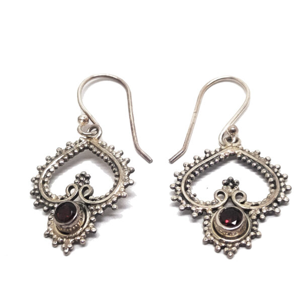 Garnet Faceted Ornate Sterling Silver Earrings