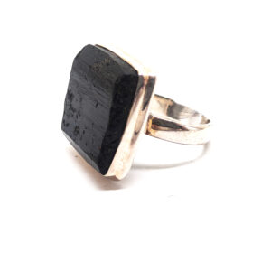 Black Tourmaline Crystal Sterling Silver Ring; size 8.5