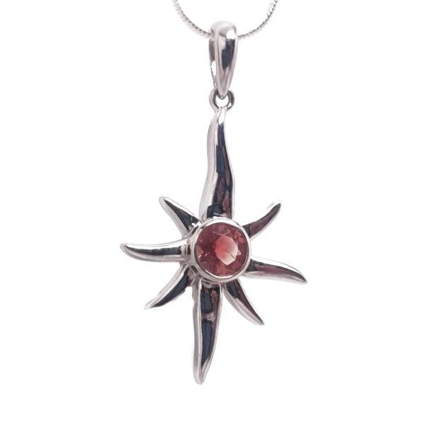 Oregon Sunstone Round Faceted Sterling Silver Star Pendant w/ Chain