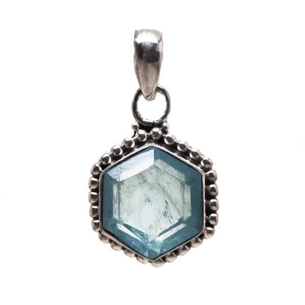 Aquamarine Faceted Hexagon Sterling Silver Pendant