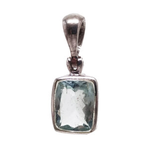 Aquamarine Faceted Rectangle Sterling Silver Pendant