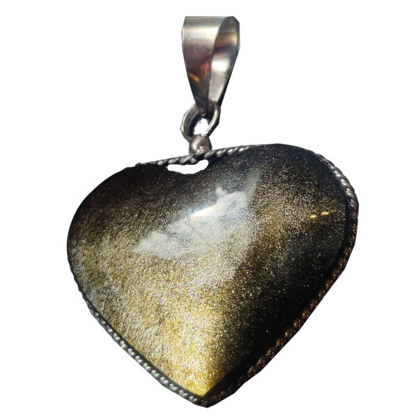 Gold Sheen Obsidian Heart Sterling Silver Pendant