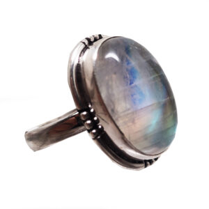 Rainbow Moonstone Oval Sterling Silver Ring; size 11