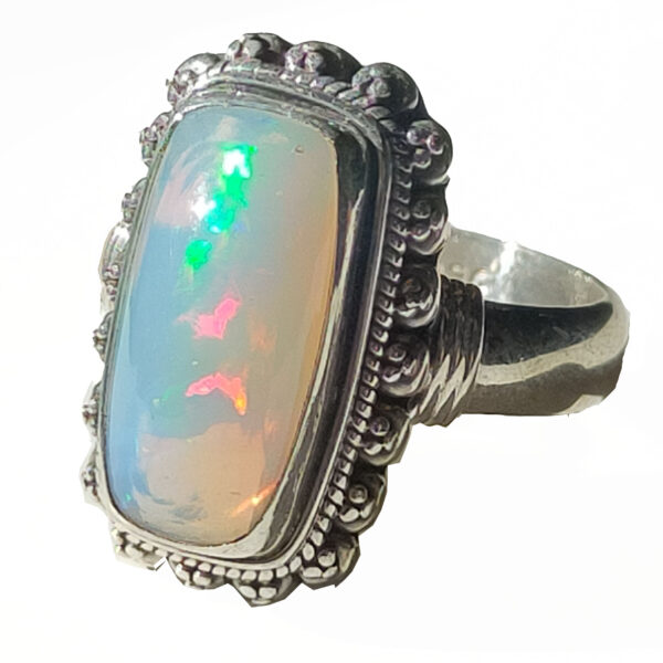 Ethiopian Opal Rectangle Sterling Silver Ring; size 8