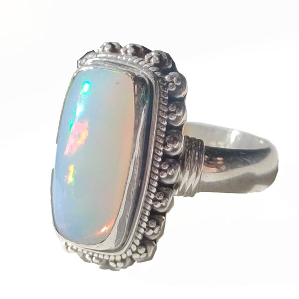 Ethiopian Opal Rectangle Sterling Silver Ring; size 8