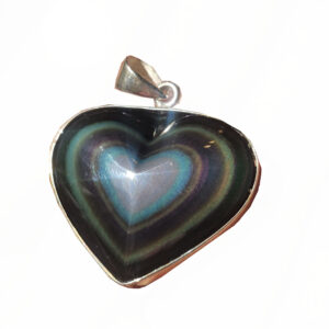 Rainbow Obsidian Heart Sterling Silver Pendant