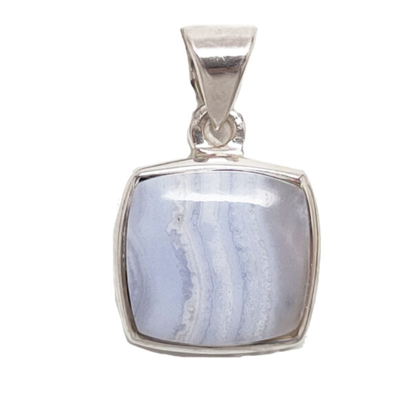 Blue Lace Agate Square Sterling Silver Pendant