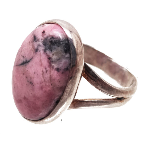 Rhodonite Oval Sterling Silver Ring: size 7